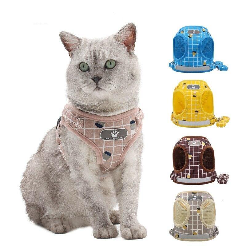 Grid-Pattern Dog Harness and Leash Set