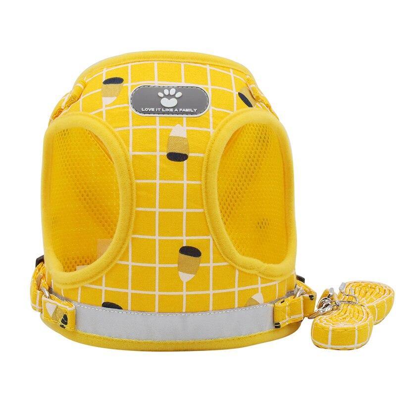 Grid-Pattern Dog Harness and Leash Set