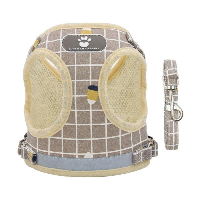 Grid-Pattern Dog Harness and Leash Set