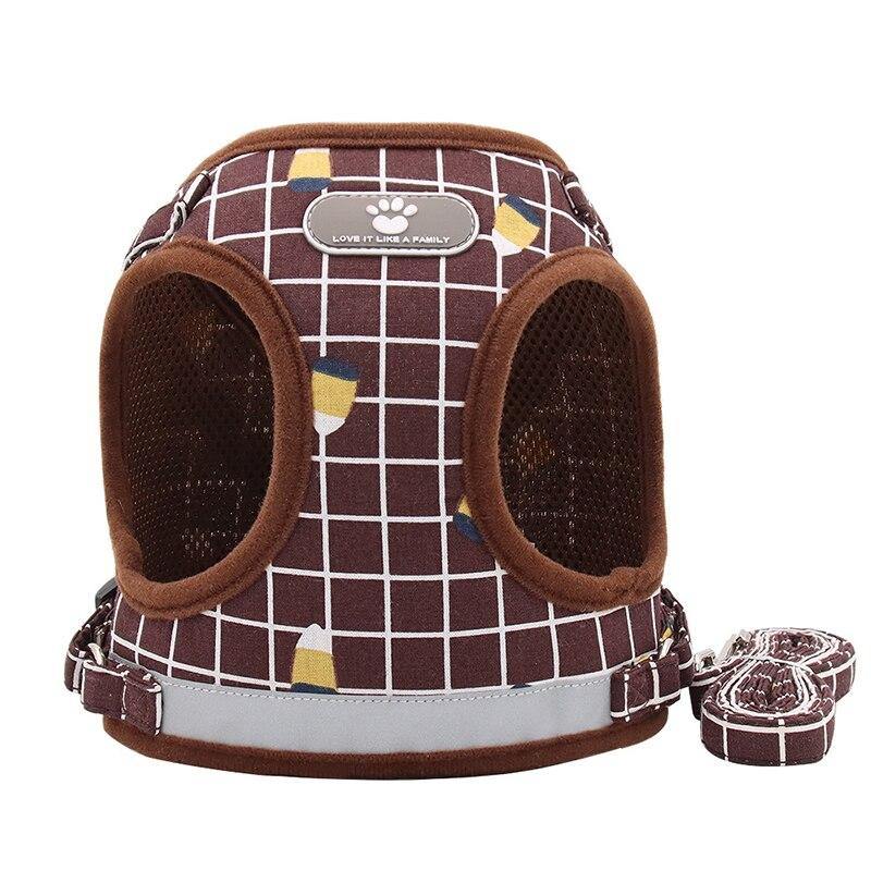 Grid-Pattern Dog Harness and Leash Set