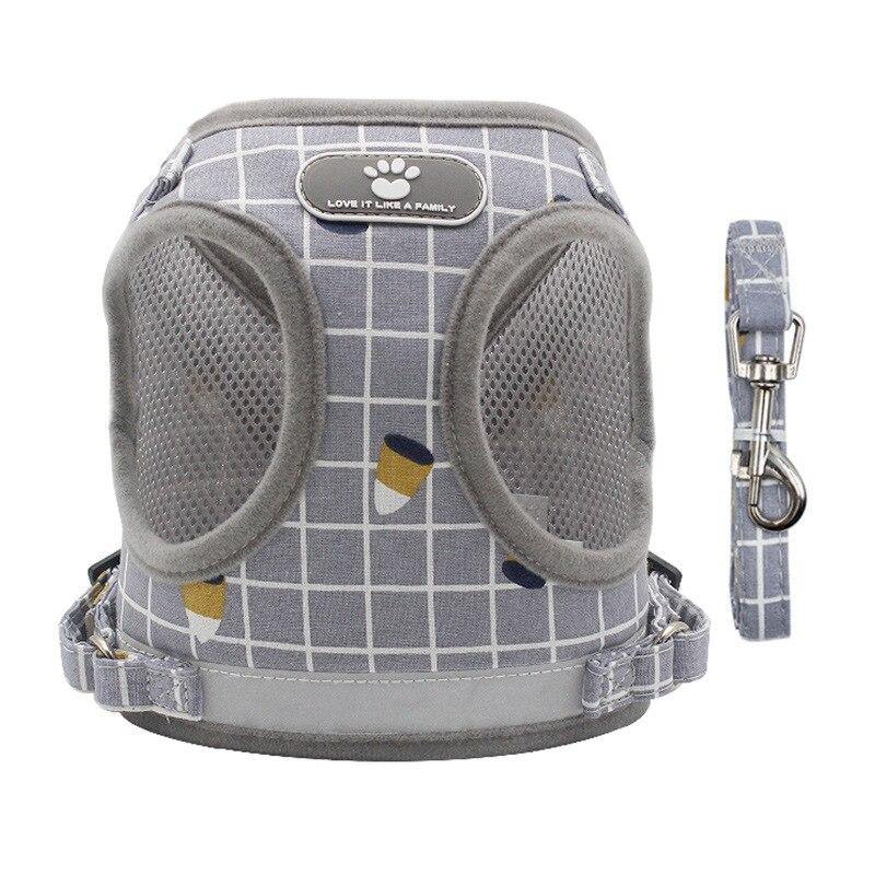 Grid-Pattern Dog Harness and Leash Set