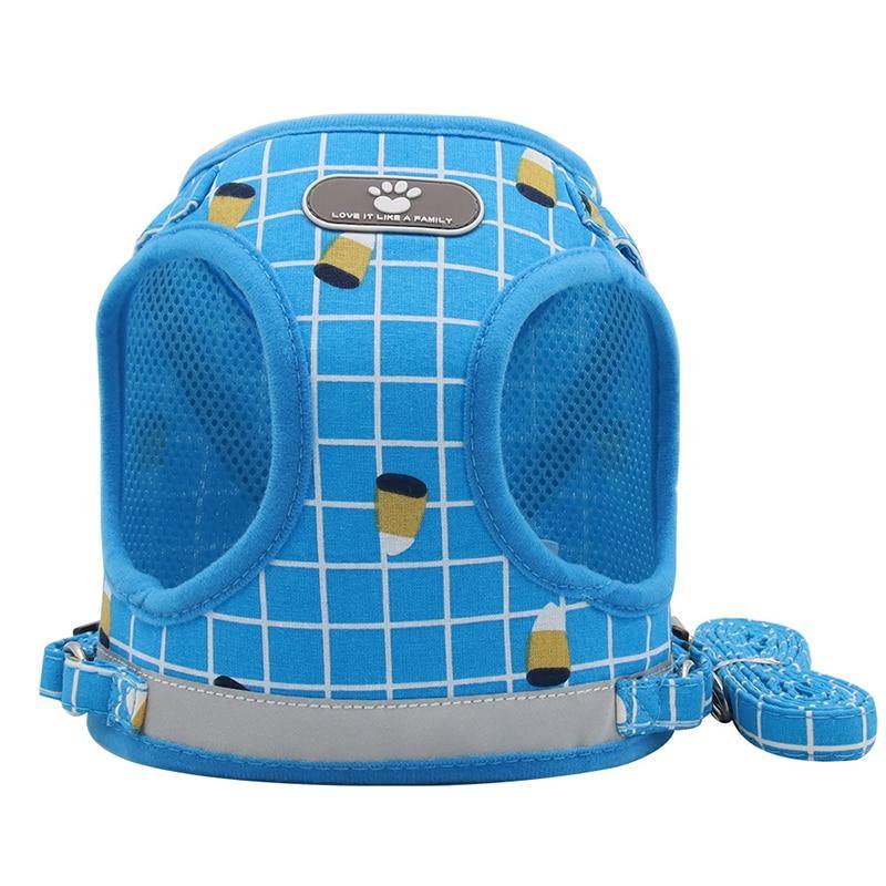 Grid-Pattern Dog Harness and Leash Set