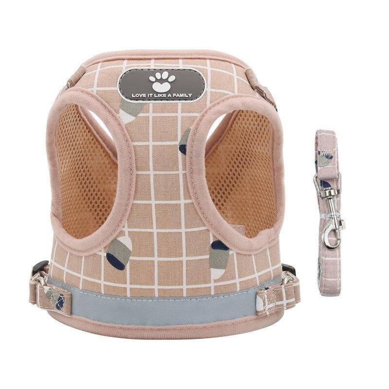 Grid-Pattern Dog Harness and Leash Set