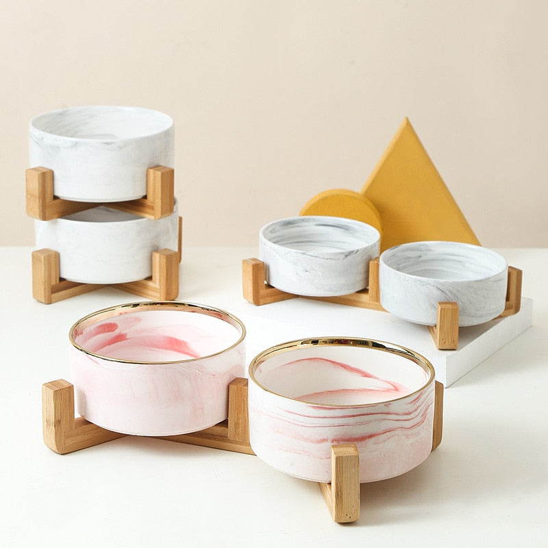 Marble-Style Ceramic Pet Bowl
